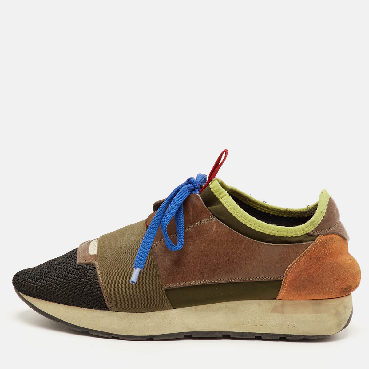 Balenciaga Race Runner Size 37 Multicolor Leather Mesh and Neoprene Low Top Sneakers