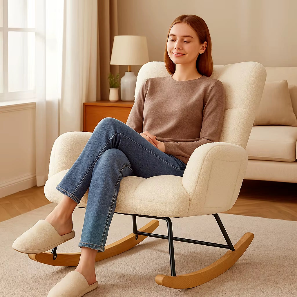 Teddy Glider Rocking Chair with Side Pockets, High Back Design for Adults - Ideal for Bedroom and Living Room