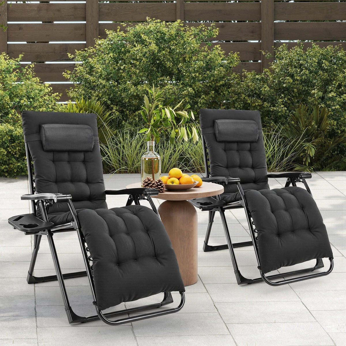 Portable Zero Gravity Recliner Lounge Chair with Cup Holder Trays and Removable Cushion for Outdoor Use