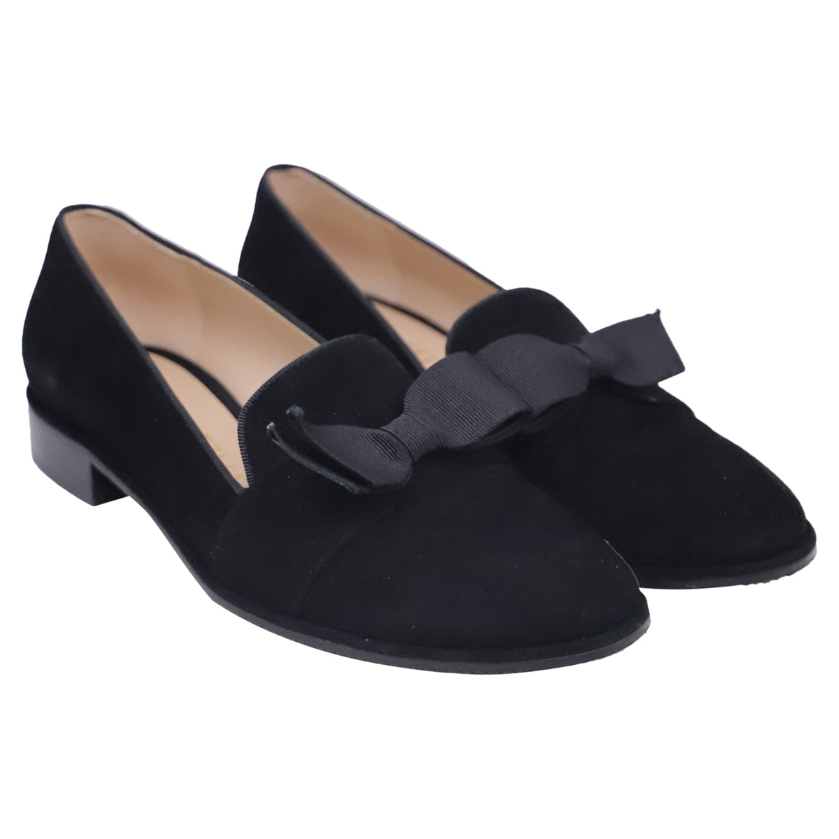 Stuart Weitzman Keegan Bow Flat Loafers in Black Suede