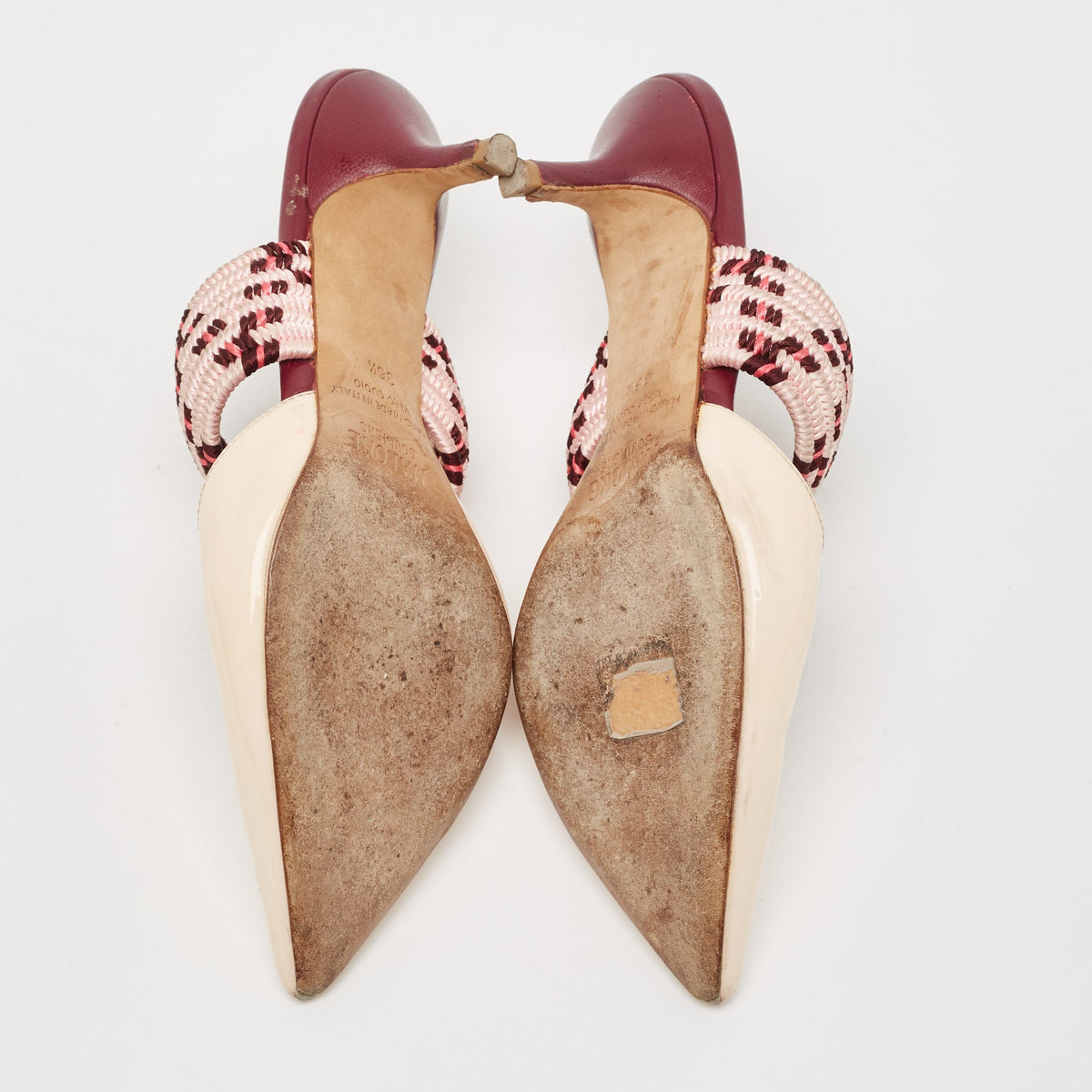 Malone Souliers Cream Leather and Patent Leather Maisie Mules Size 36.5