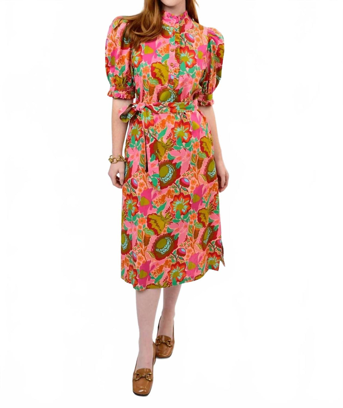 Bouquet Midi Dress In Pink/multi