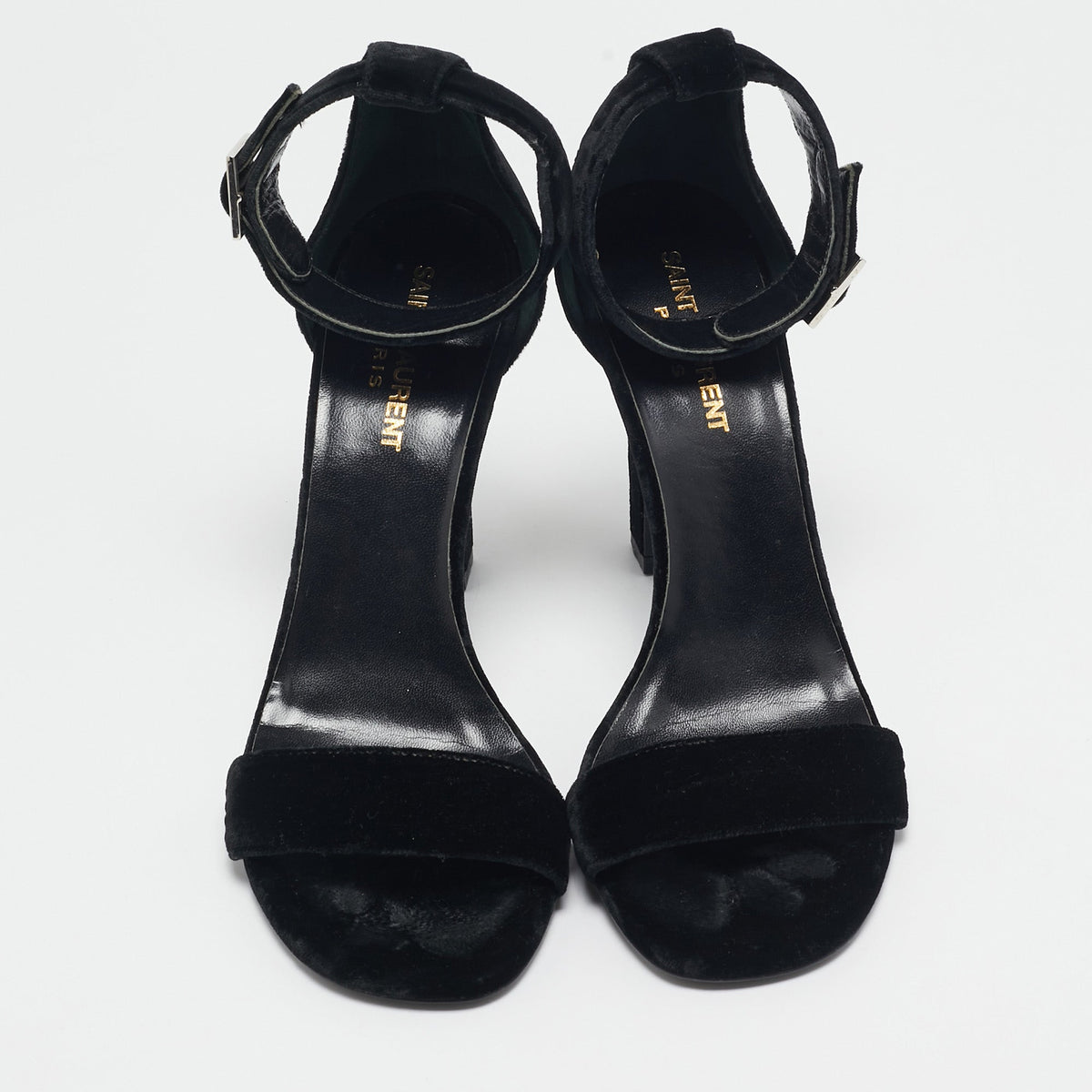 Saint Laurent Paris Grace Size 38 Black Velvet Ankle Strap Sandals