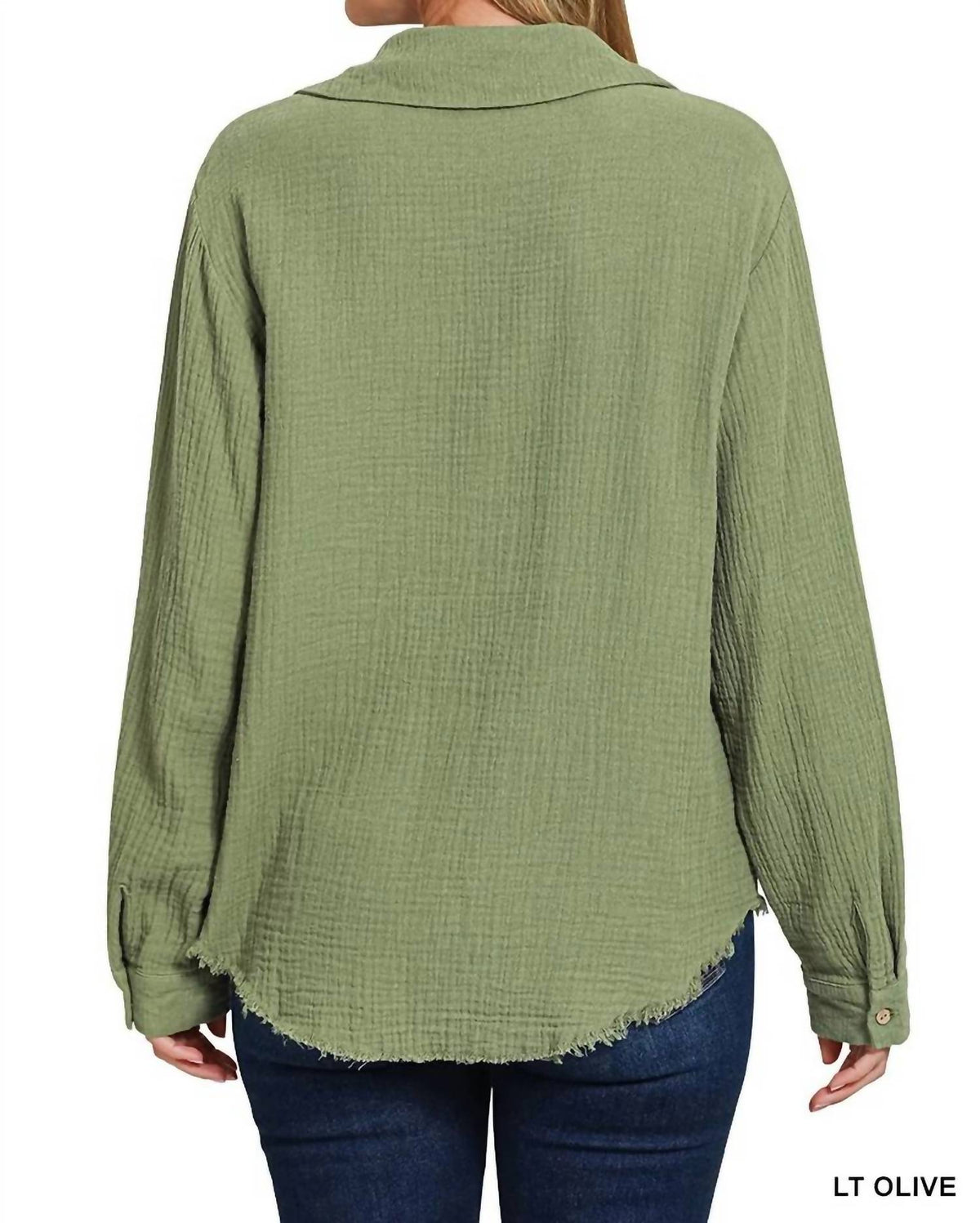 Gauze Button Up Top In Light Olive
