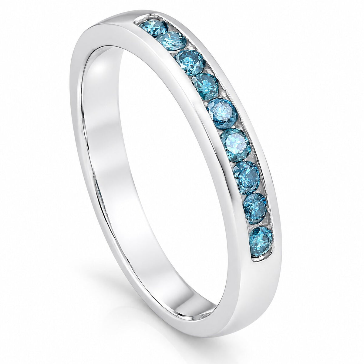 1/4 cttw Blue Diamond Wedding Ring 14K White Gold Channel Set Stackable Band