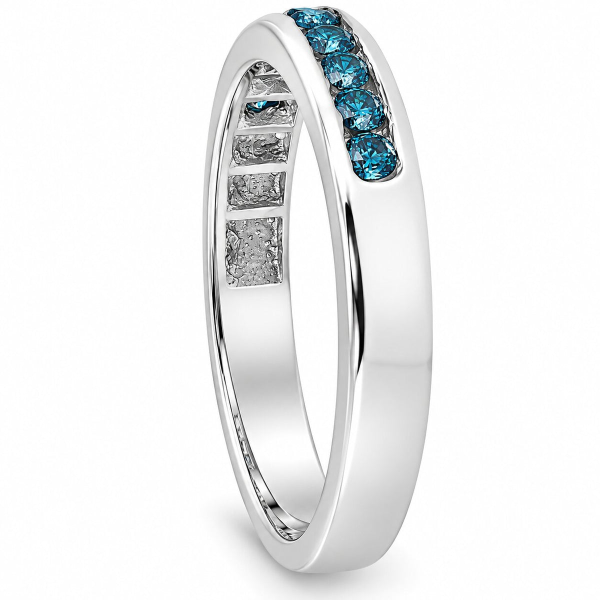 1/4 cttw Blue Diamond Wedding Ring 14K White Gold Channel Set Stackable Band