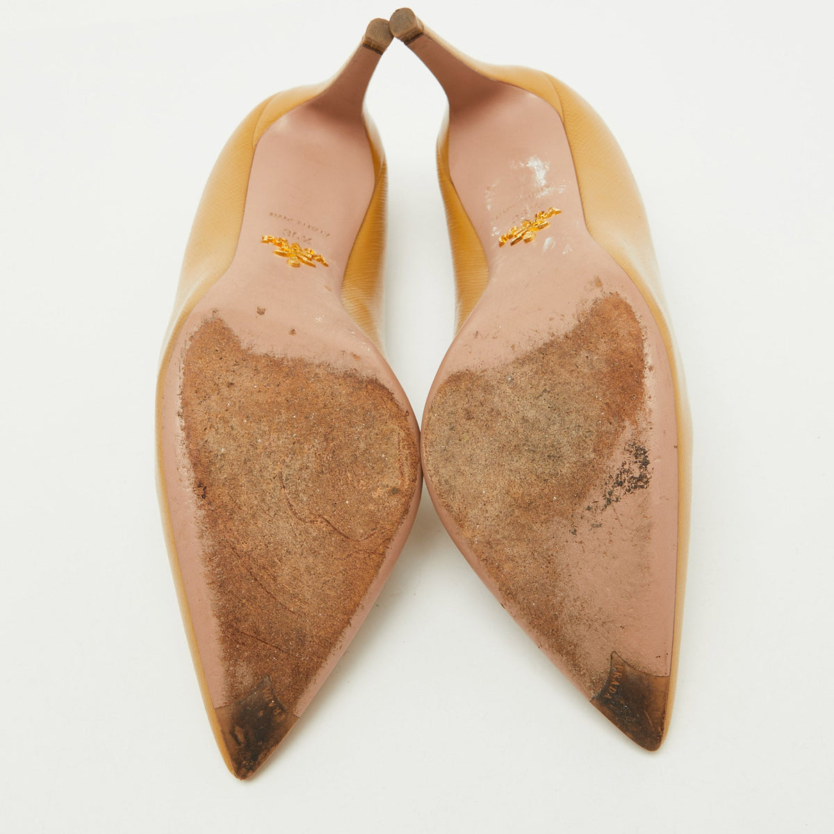 Prada Beige Patent Leather Pointed Toe Pumps Size 36.5