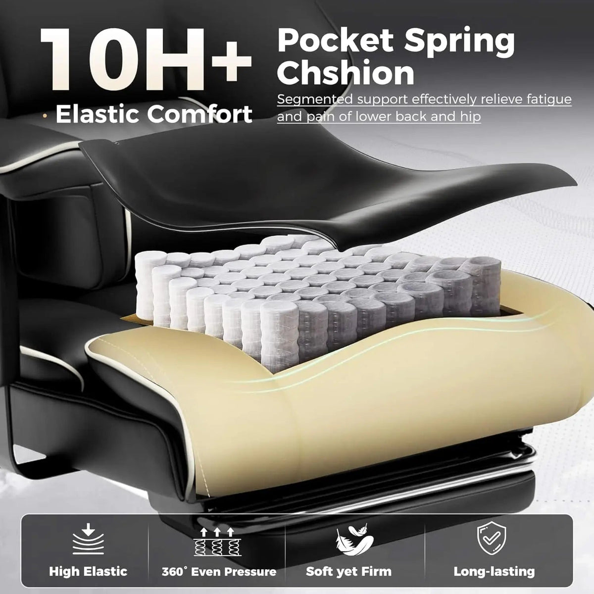 Executive High Back Leather Office Chair for Big and Tall Individuals, 400 lbs Capacity, Ergonomic Lumbar Support with Pocket Spring Cushion