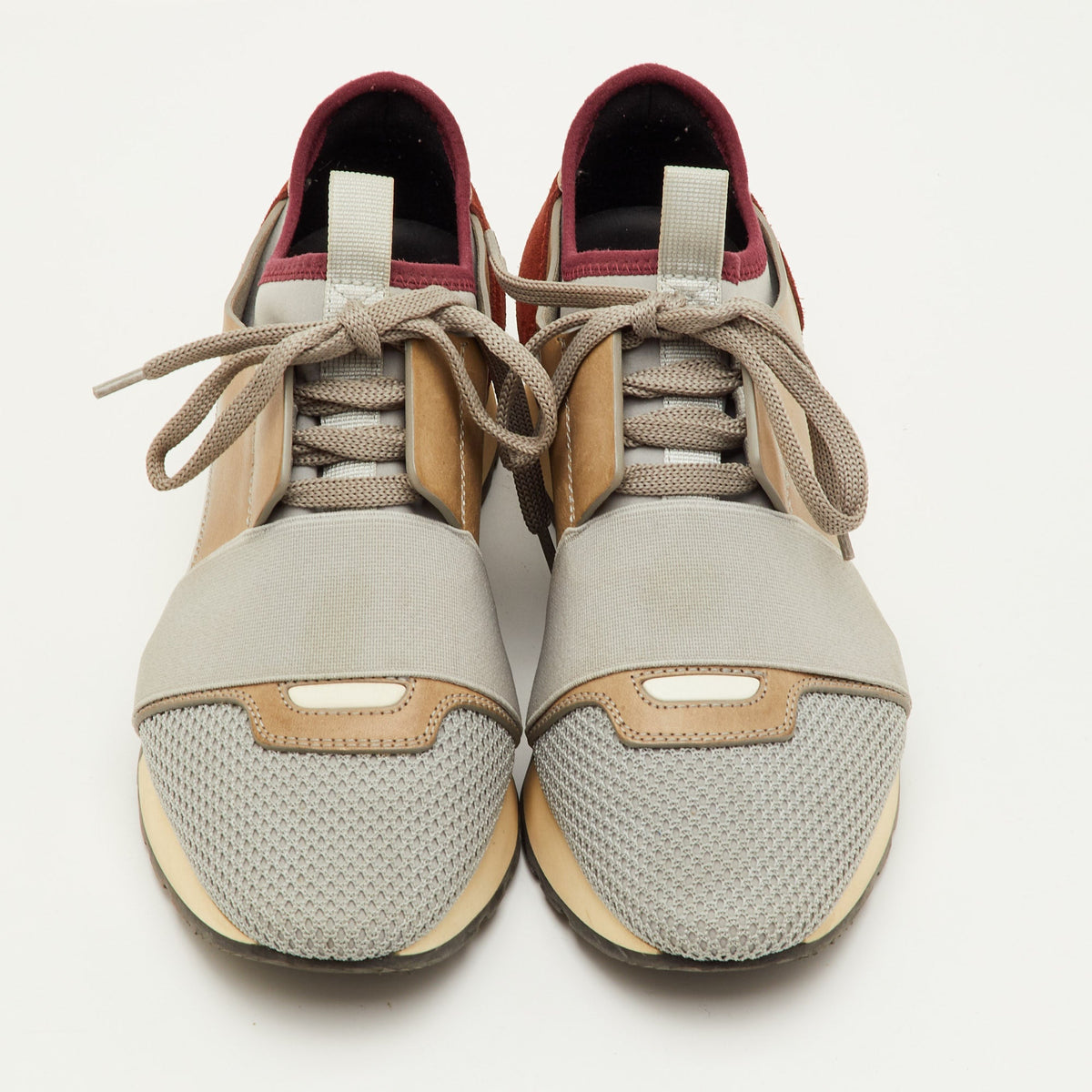 Balenciaga Race Runner Size 36 Grey/Maroon Leather Mesh and Neoprene Lace Up Sneakers