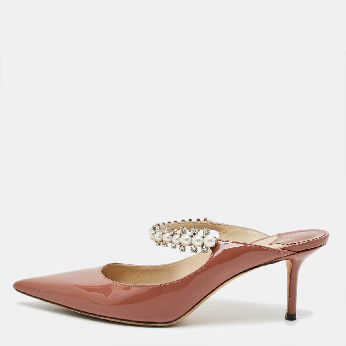 Jimmy Choo Bing 65 Size 38 Brown Patent Leather Crystal Embellished Mules