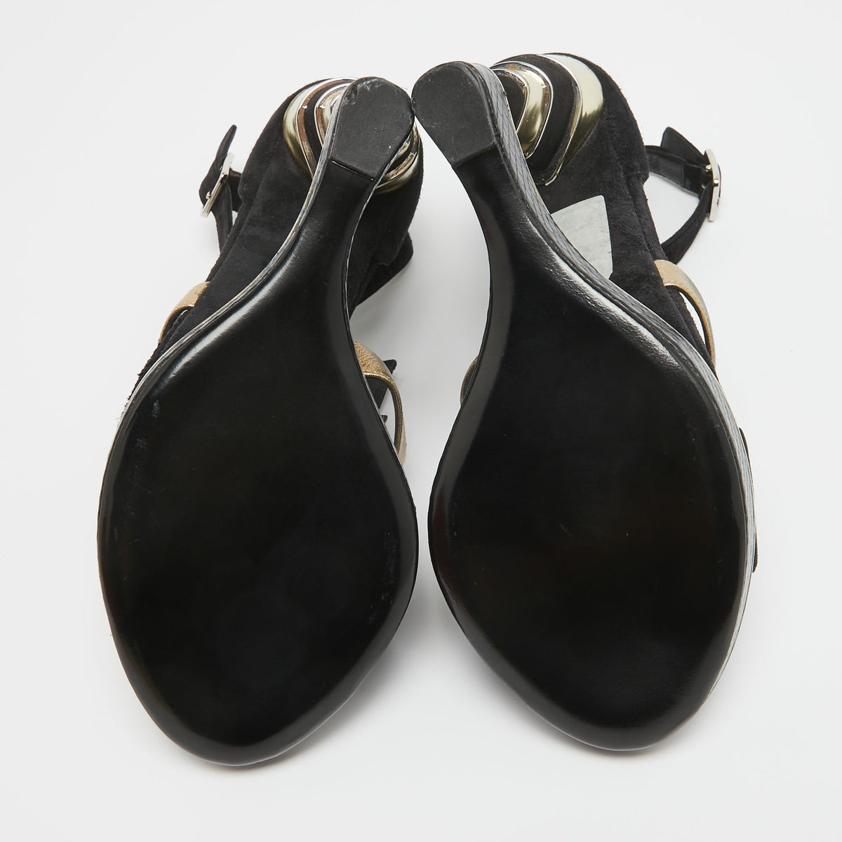 Salvatore Ferragamo Black/Gold Suede Watersnake and Leather Lexus Platform Sandals Size 39.5