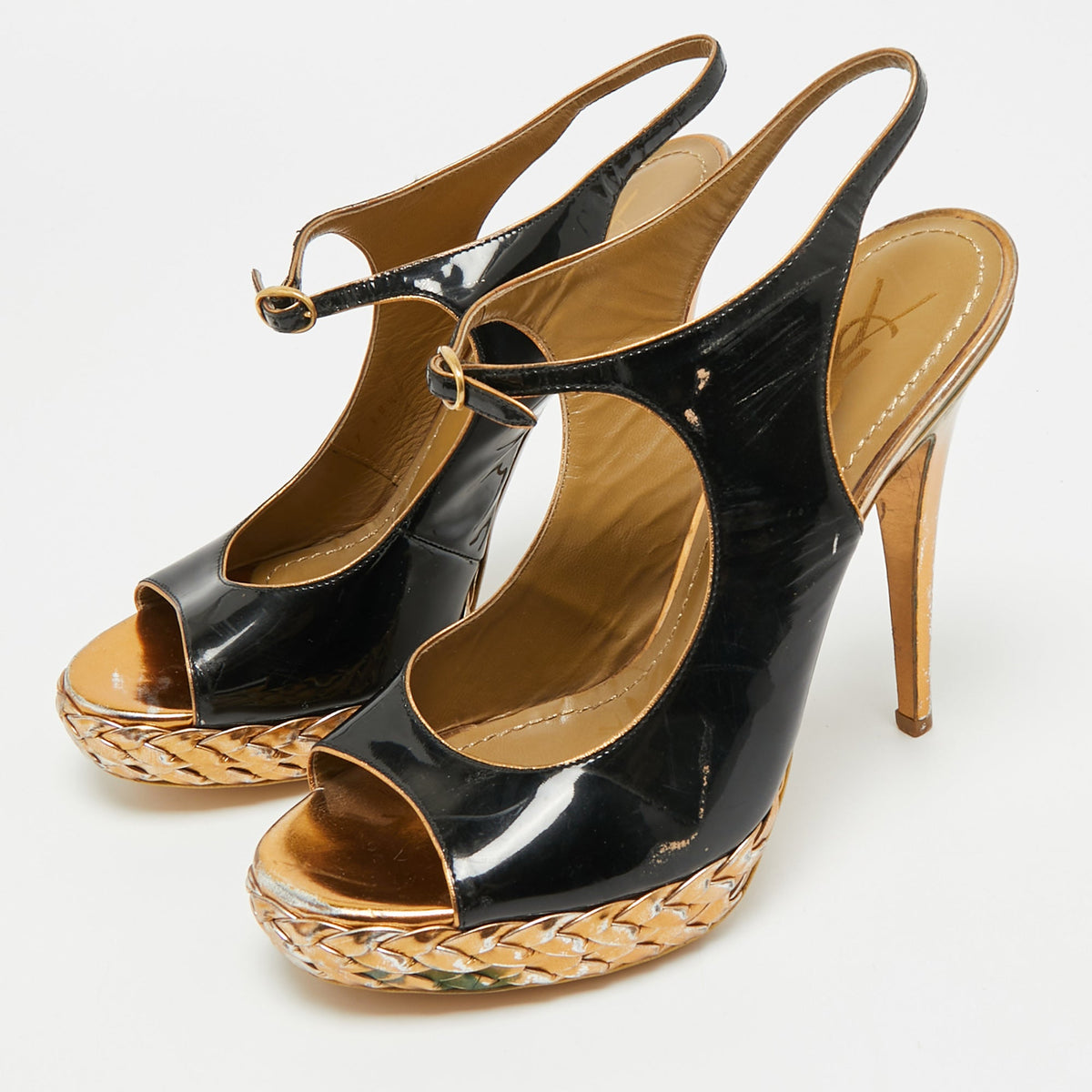 Saint Laurent Size 38.5 Black Patent Leather Platform Ankle Strap Sandals