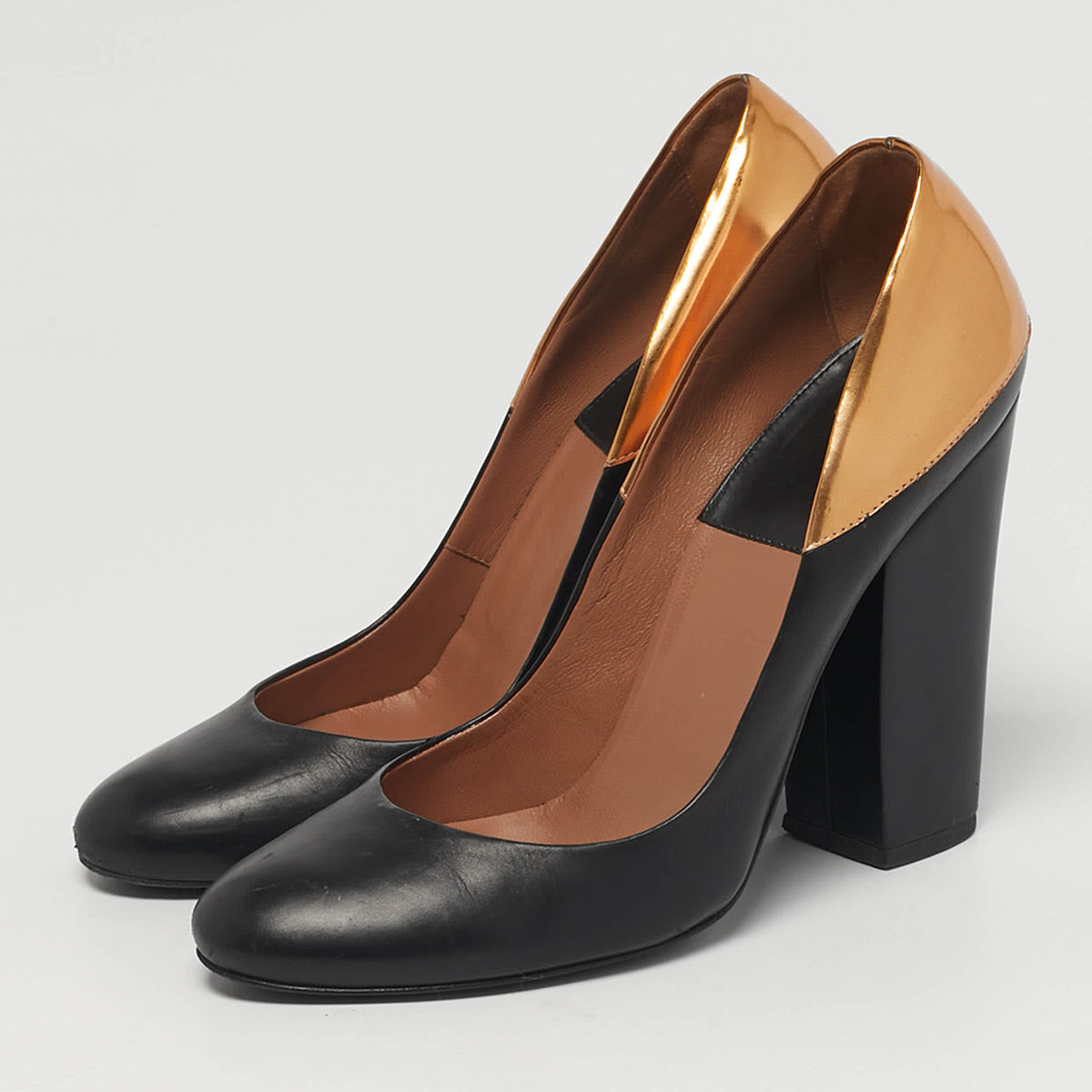 Laurence Dacade Size 39 Black/Gold Leather Block Heel Pumps