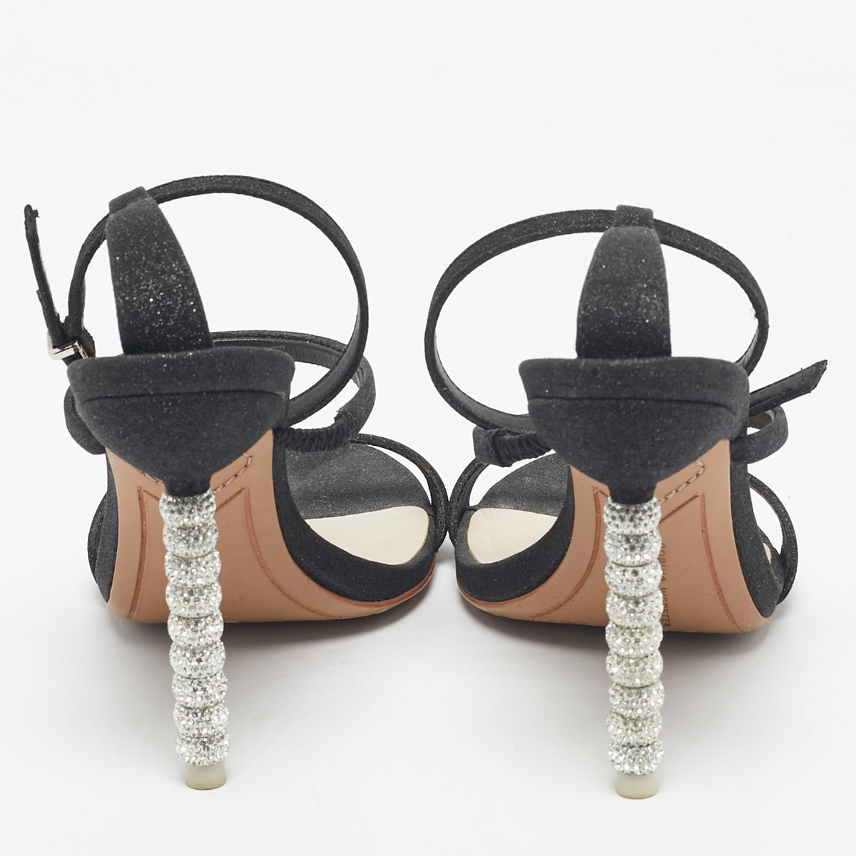 Sophia Webster Metallic/Black Glitter and Leather Ankle Strap Sandals Size 36