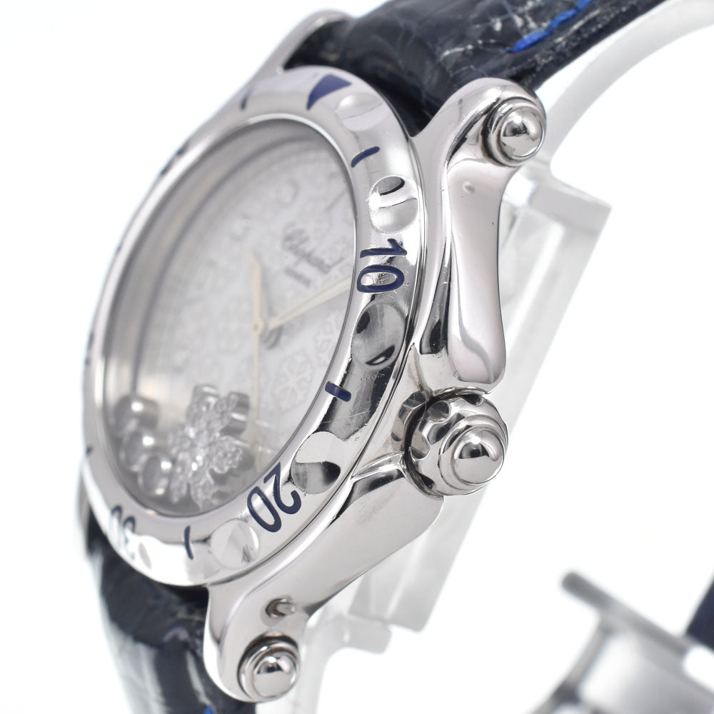 Chopard Happy Sport Snowflake Round Quartz Stainless Steel And Alligator With Diamond Bezel And Floating Diamonds Watch (Pre-Owned)