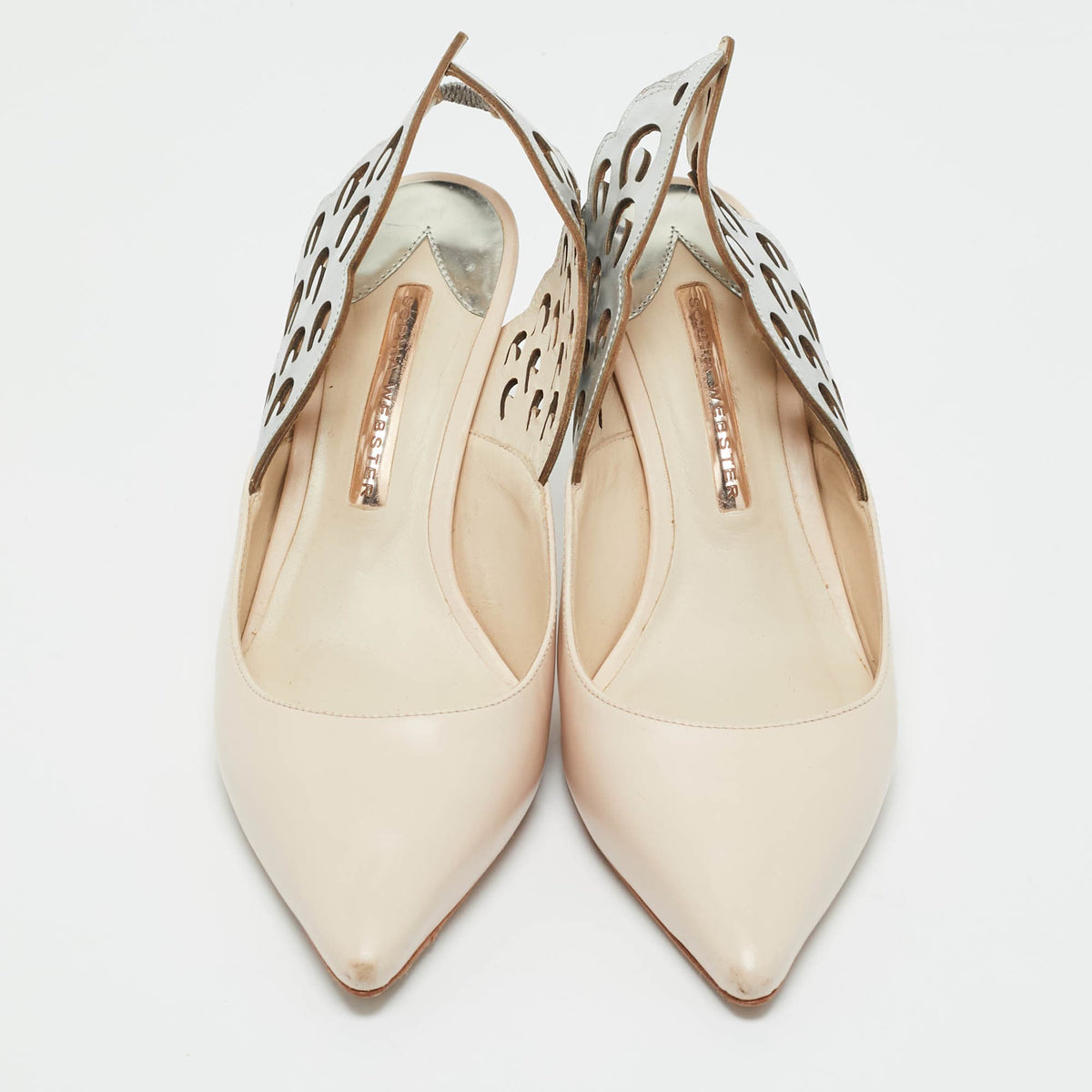 Sophia Webster Beige/Silver Leather Angelo Slingback Pumps 37.5