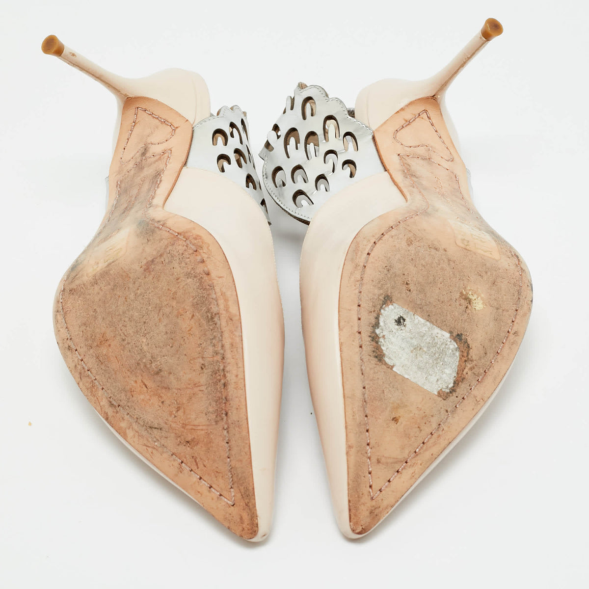 Sophia Webster Beige/Silver Leather Angelo Slingback Pumps 37.5