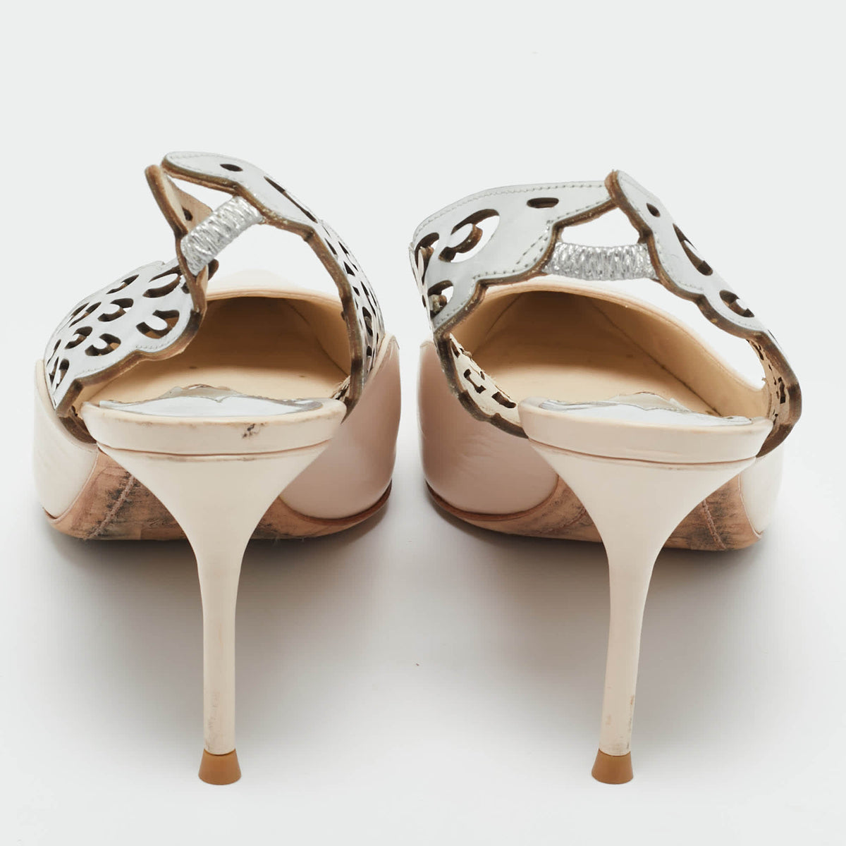 Sophia Webster Beige/Silver Leather Angelo Slingback Pumps 37.5