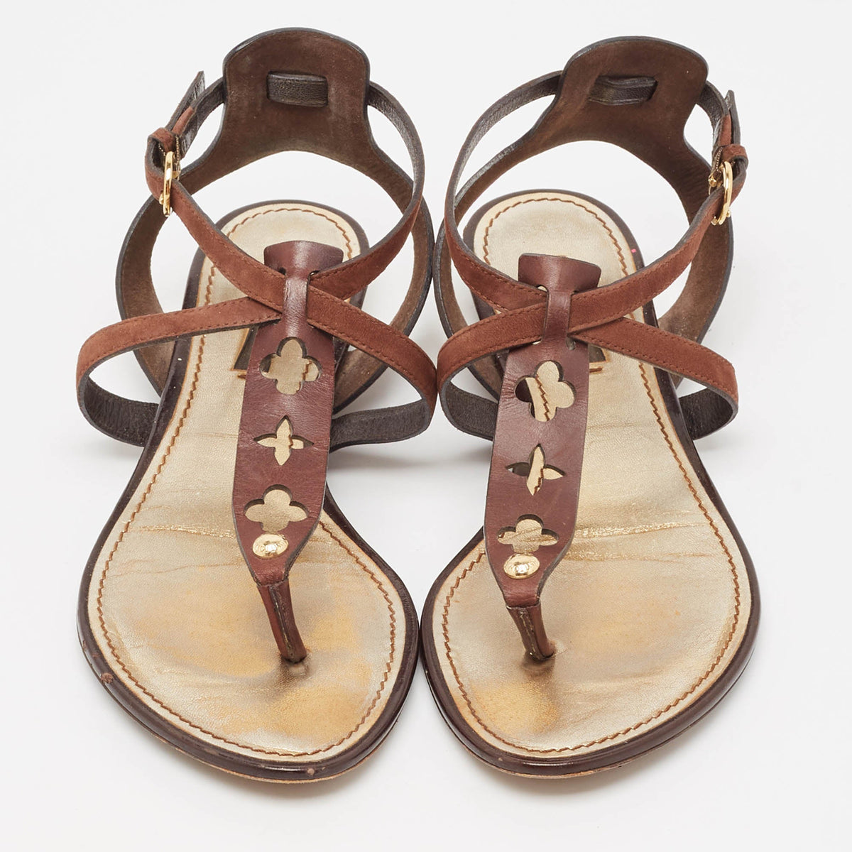 Louis Vuitton Brown Suede Thong Flat Sandals Size 37