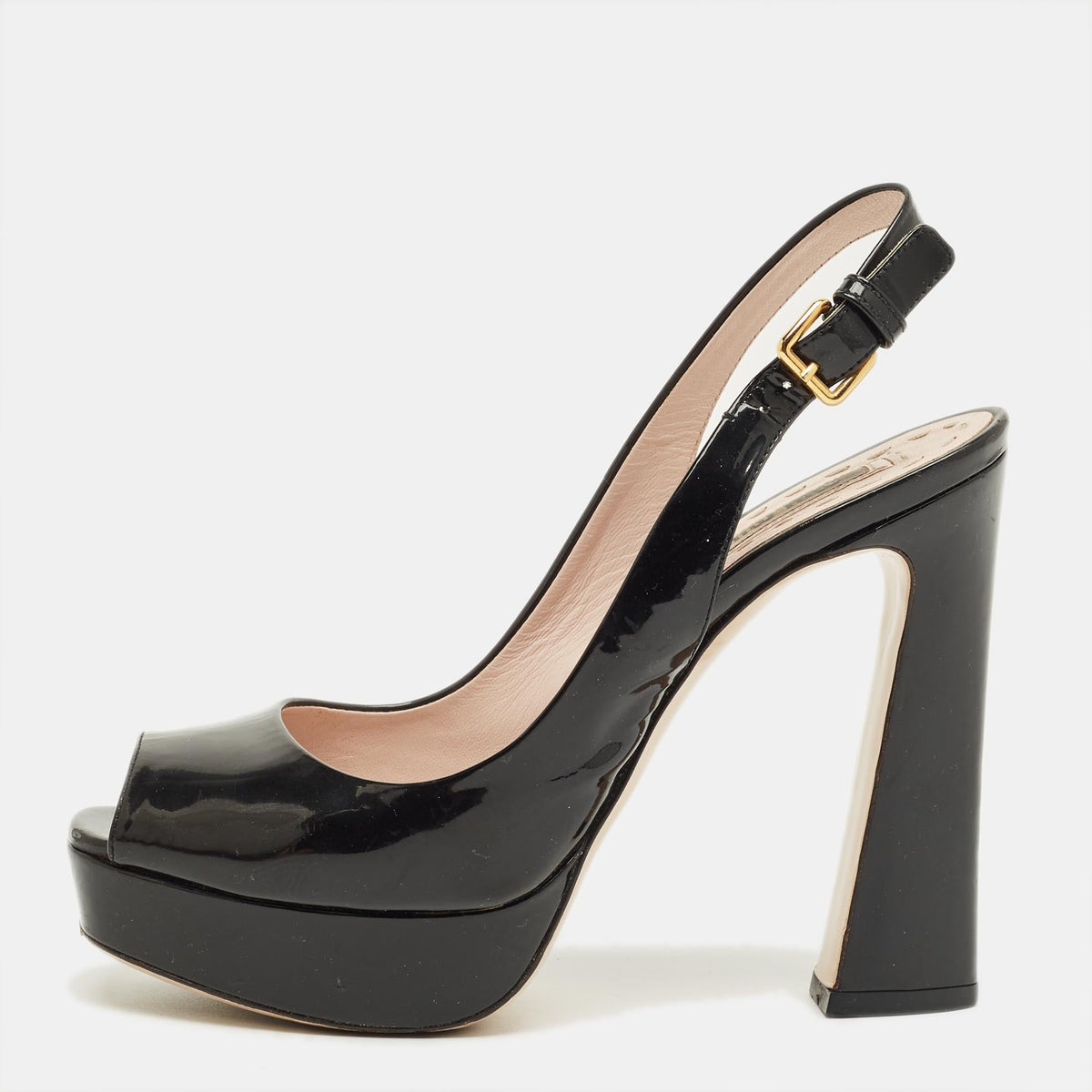 Miu Miu Black Patent Leather Open Toe Platform Slingback Pumps Size 35.5