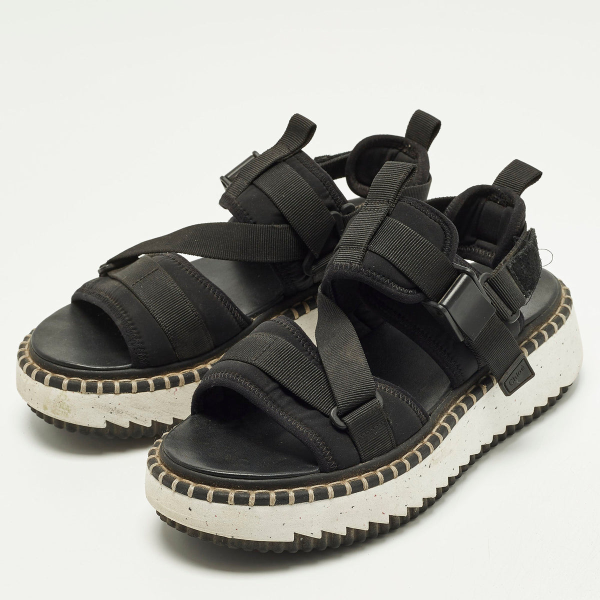 Chloe Lilli Size 39 Black Fabric and Nylon Platform Sandals