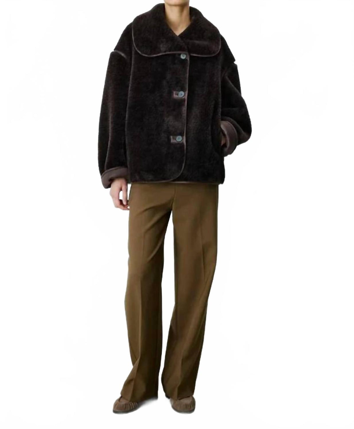Amelio Buttoned Faux-Fur Coat In Chocolat