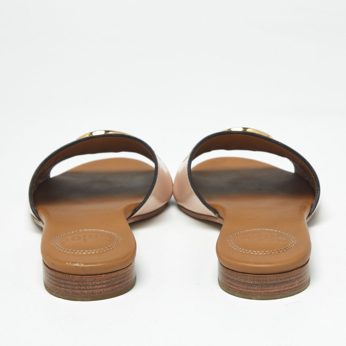 Chloe Pink/Cream Leather Flat Slides Size 35