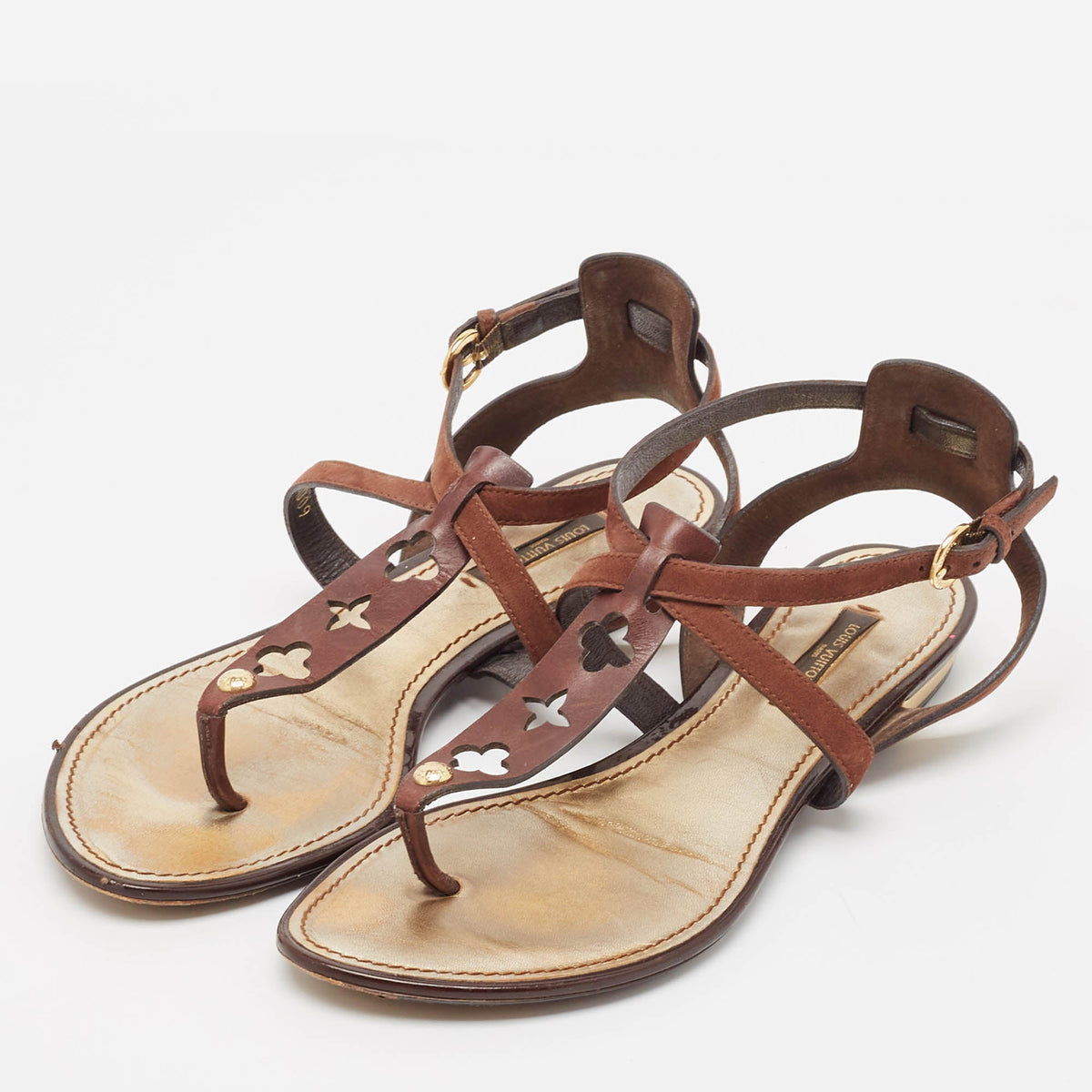 Louis Vuitton Brown Suede Thong Flat Sandals Size 37
