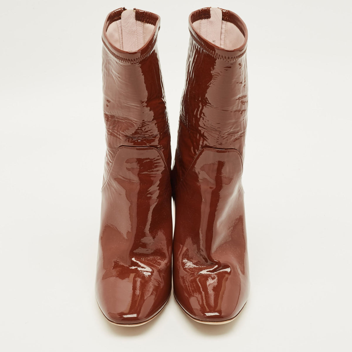 Dior Size 38.5 Brown Patent Leather Clear Heel Ankle Length Boots