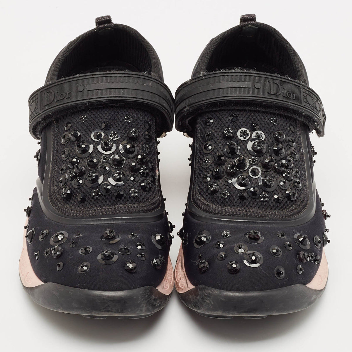 Dior Black Neoprene And Mesh Fusion Embellished Velcro Strap Sneakers Size 37.5