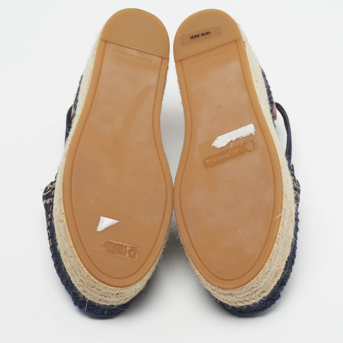 Tory Burch Size 38.5 Blue Denim Wedge Espadrille Sandals