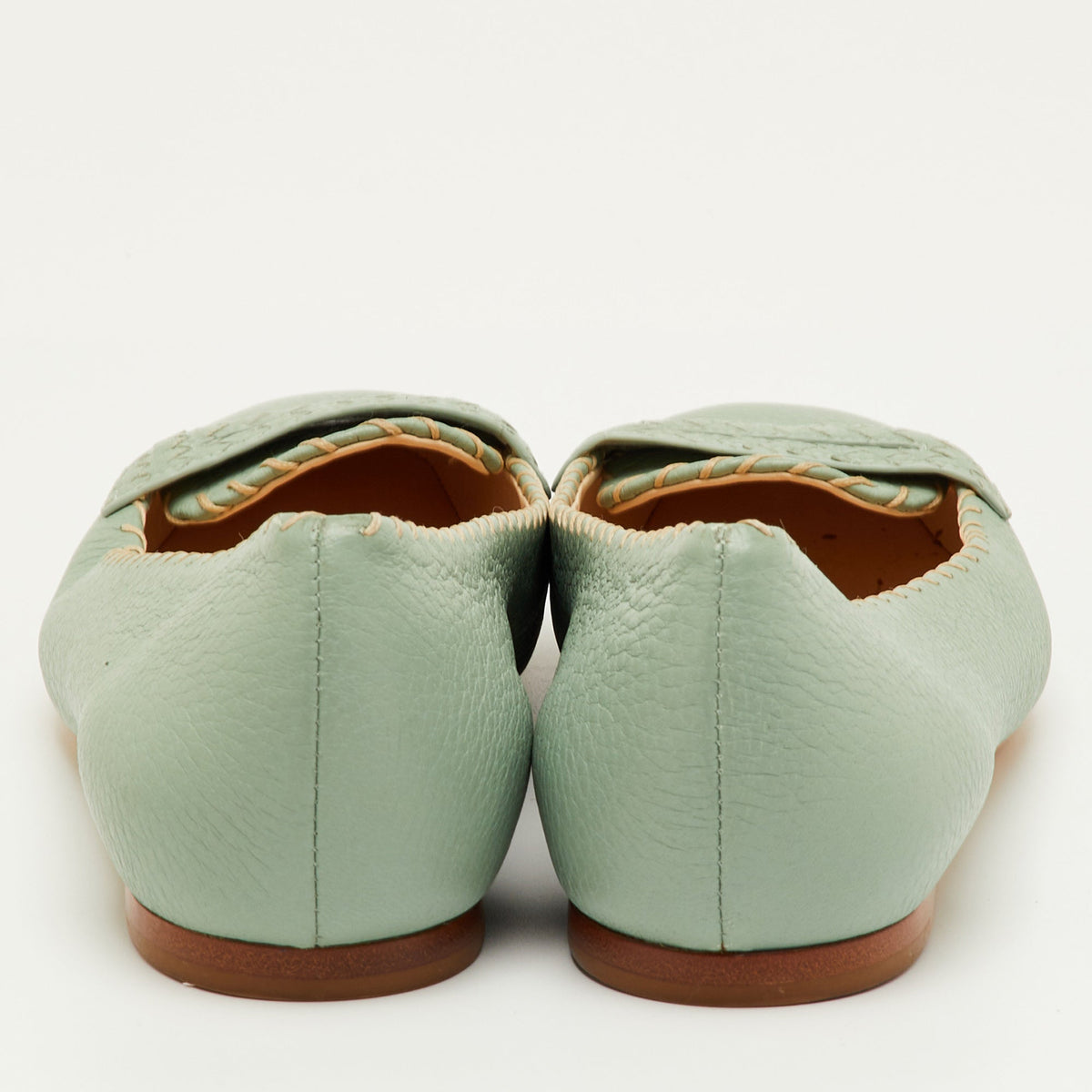 Bottega Veneta Size 38 Green Leather Ballet Flats