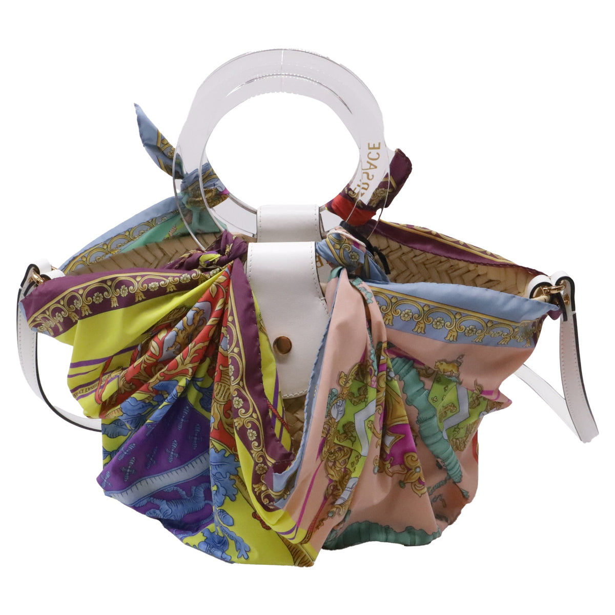 Versace Woven Scarf La Medusa Handle Bag in Multicolor Raffia