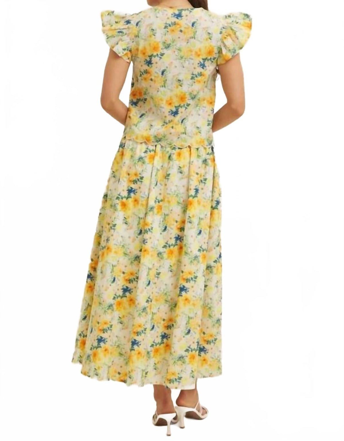 Floral Flutter Sleeve Blouse Top In Yellow