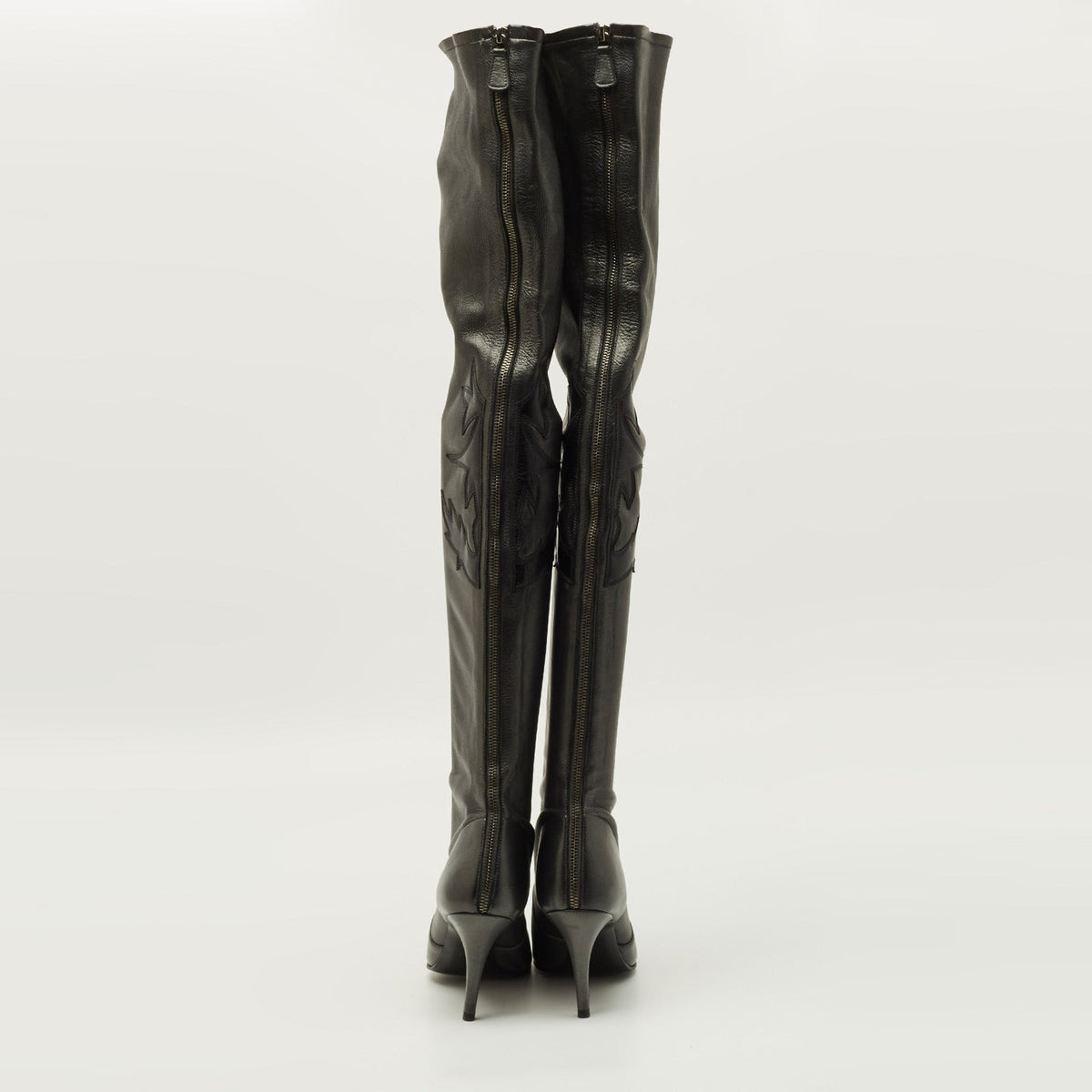 Chanel Size 39.5 Metallic Leather Knee Length Boots