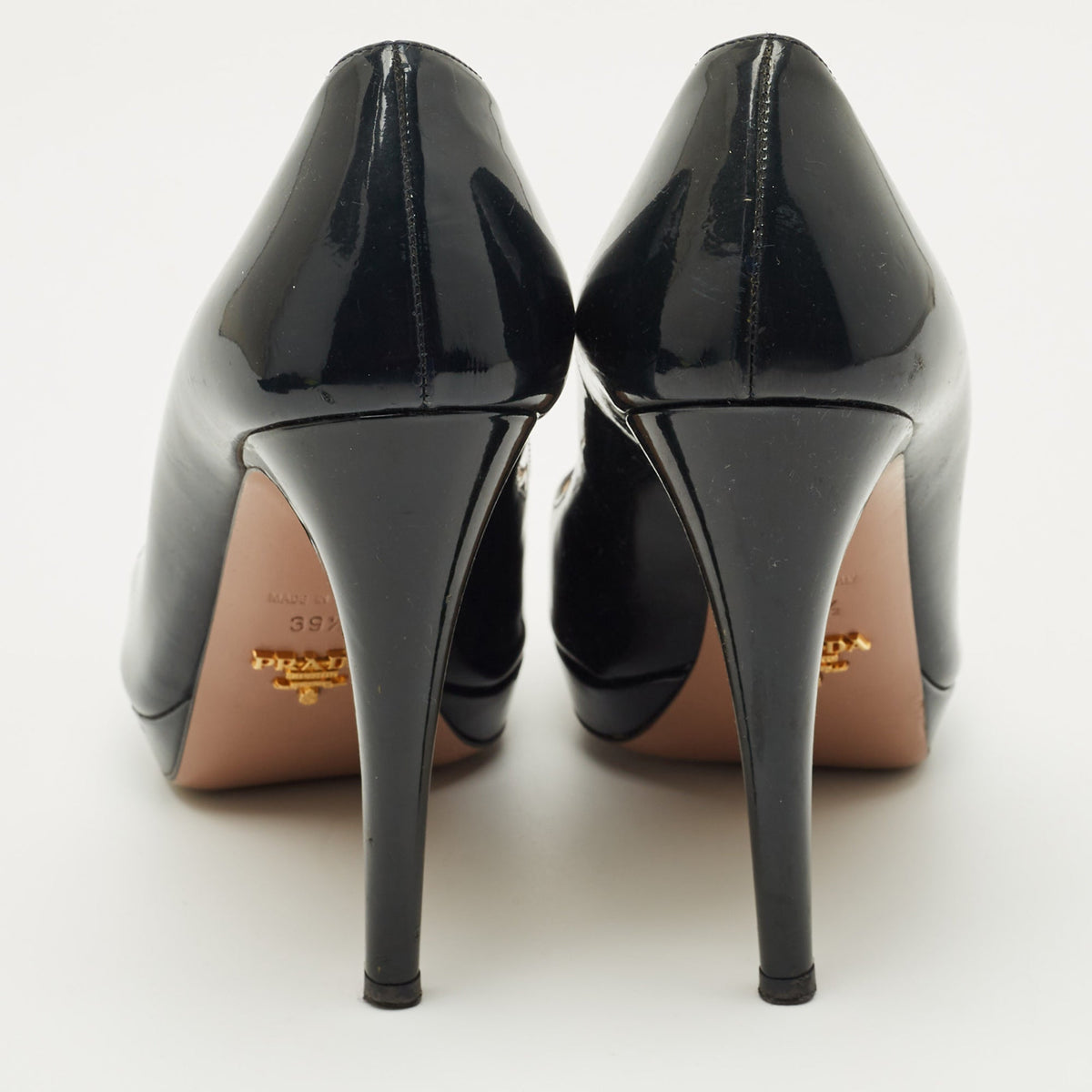 Prada Navy Blue Patent Leather Peep Toe Pumps Size 39.5