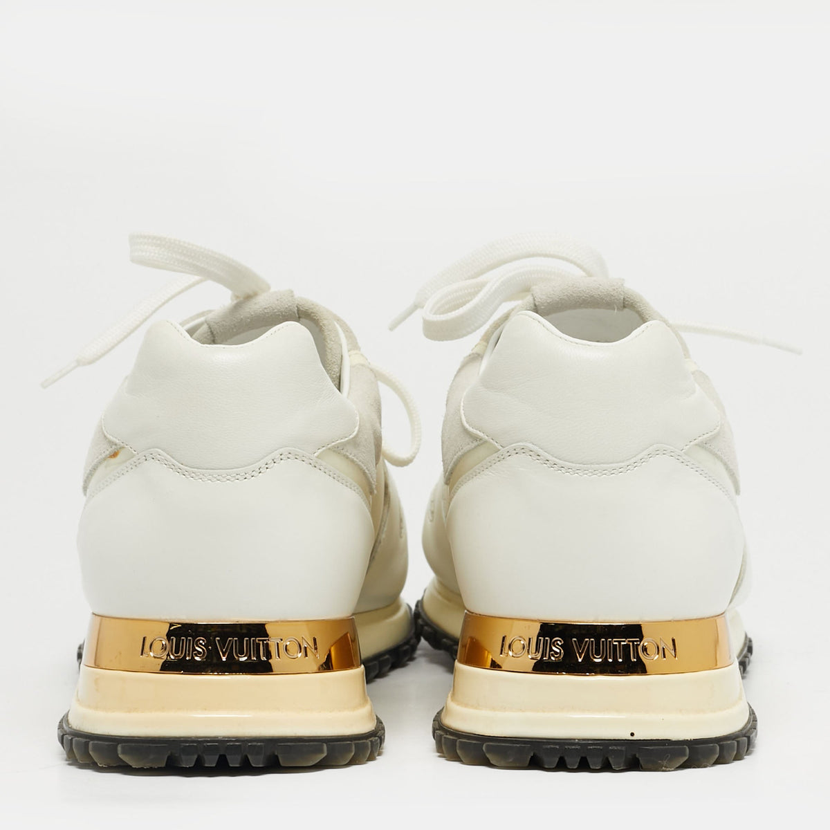 Louis Vuitton White Leather and Suede Run Away Lace Up Sneakers Size 39.5