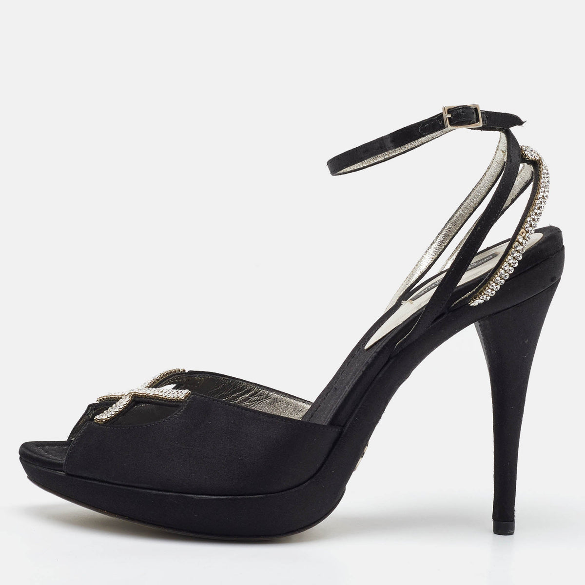 Dolce & Gabbana Black Suede Crystal Embellished Ankle Strap Sandals Size 40