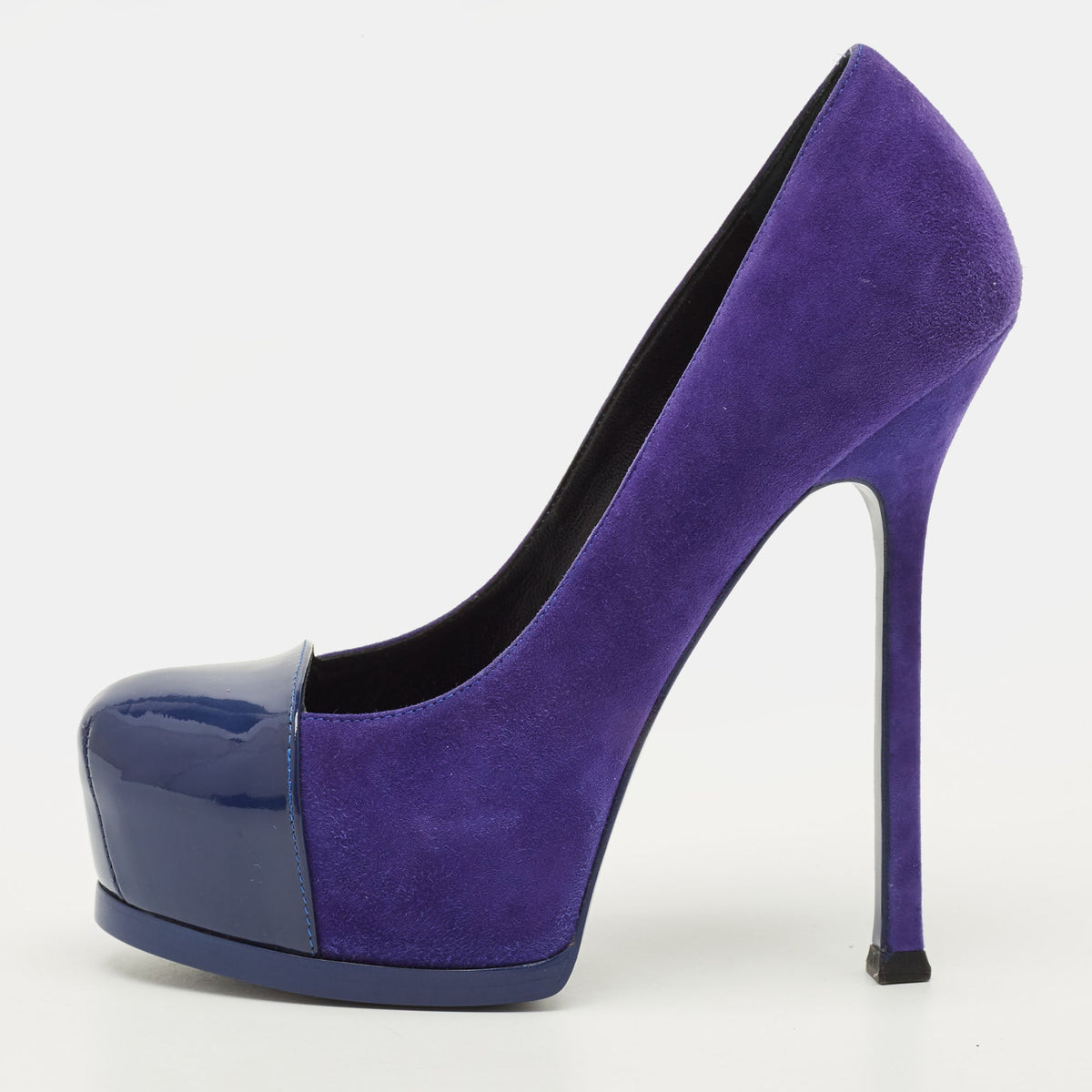 Saint Laurent Paris Tribtoo Size 37 Blue Suede Platform Pumps