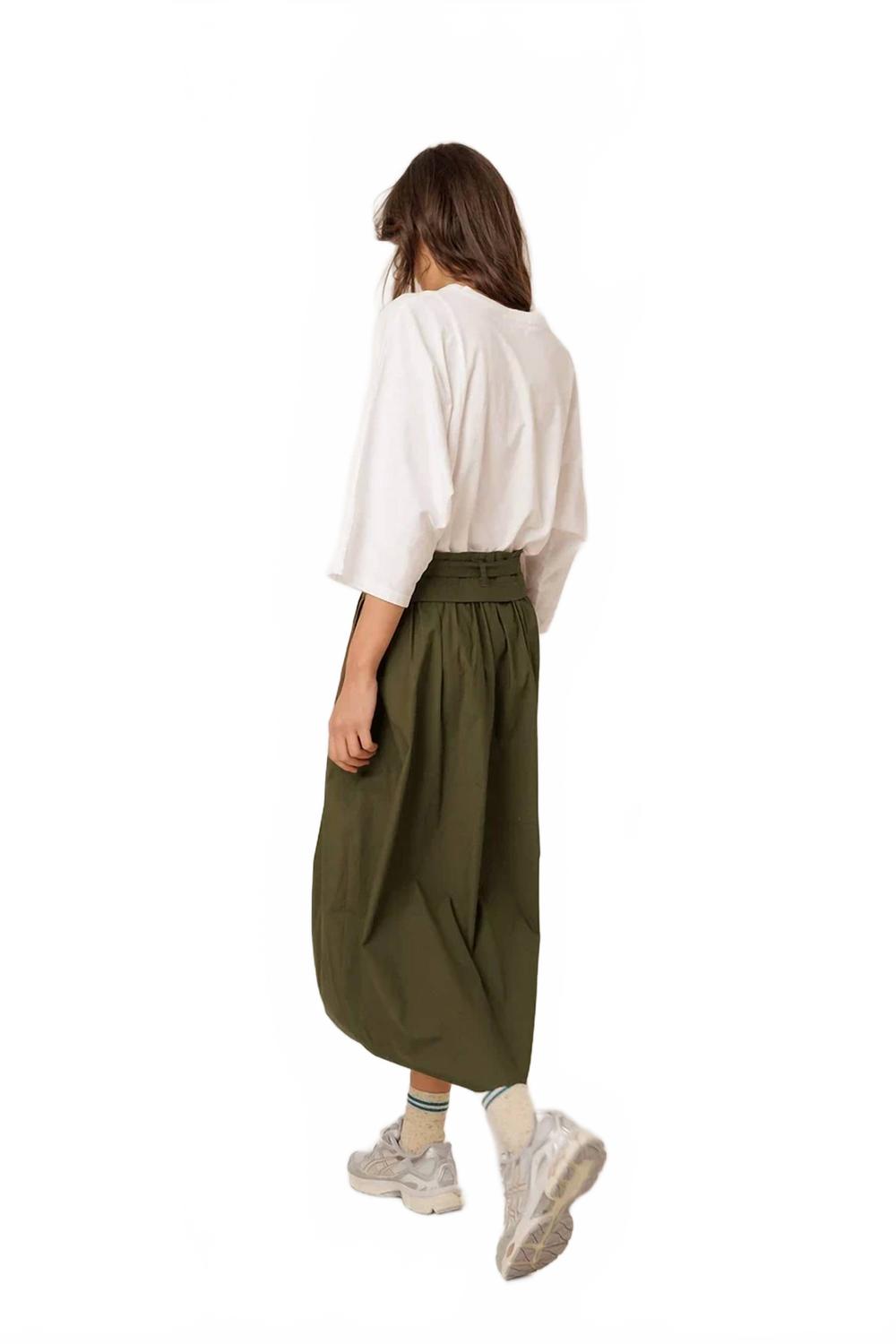 Women's Poplin Midi Skirt In Army Green
