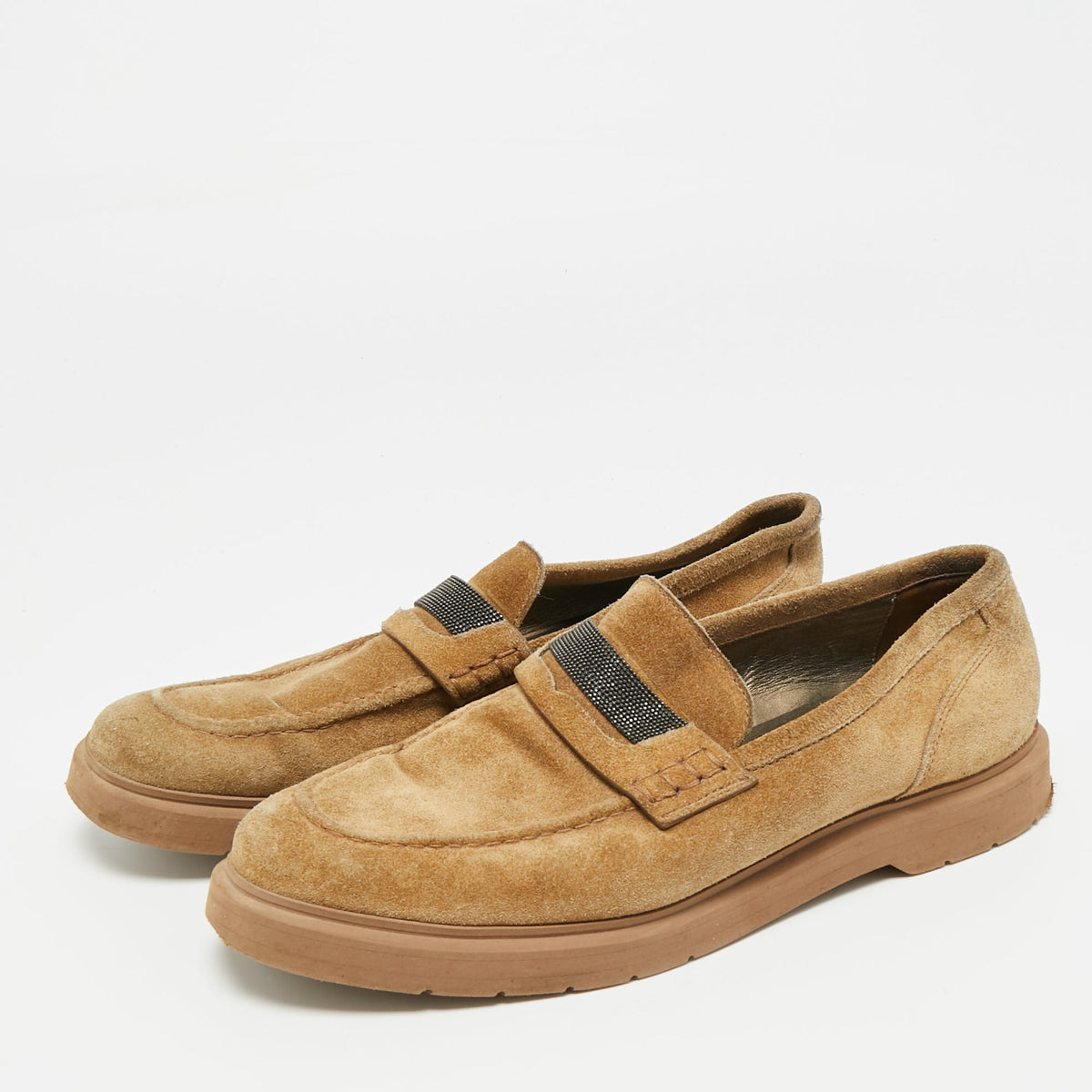 Brunello Cucinelli Brown Suede Monoli Penny Loafers Size 38