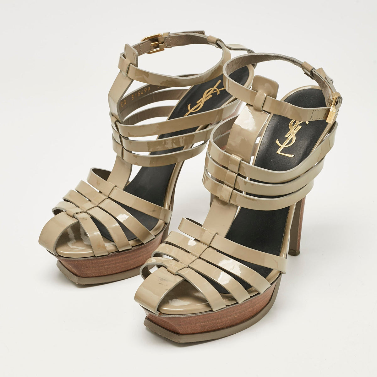 Saint Laurent Paris Size 39.5 Grey Patent Leather Ankle Strap Sandals