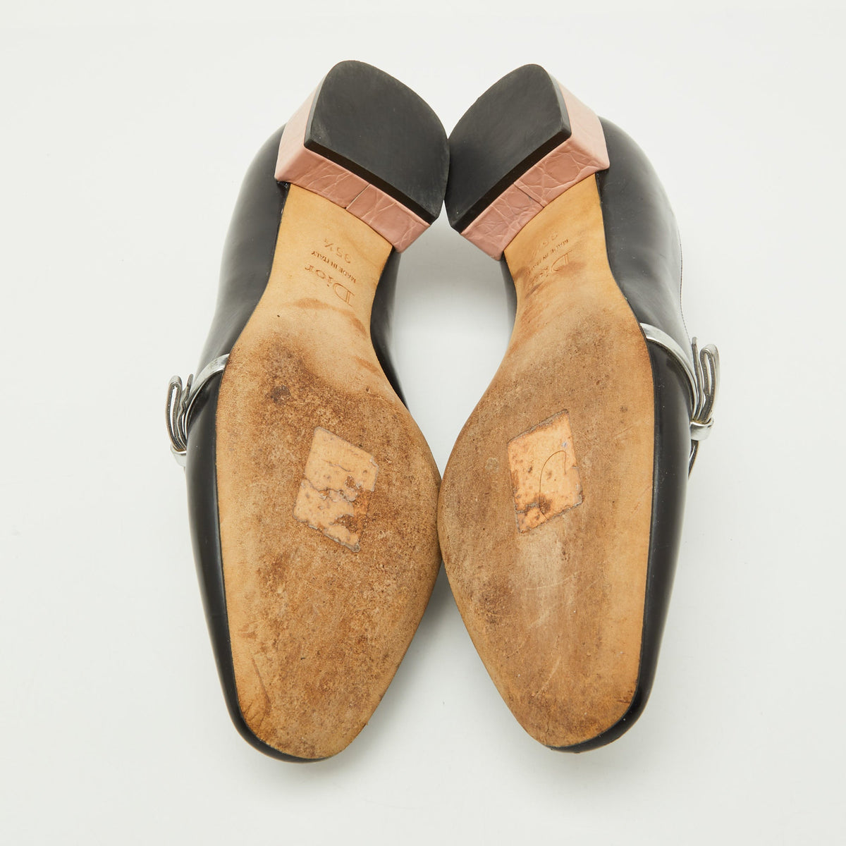 Dior Black/Silver Leather Bow Detail Slip On Loafers Size 35.5