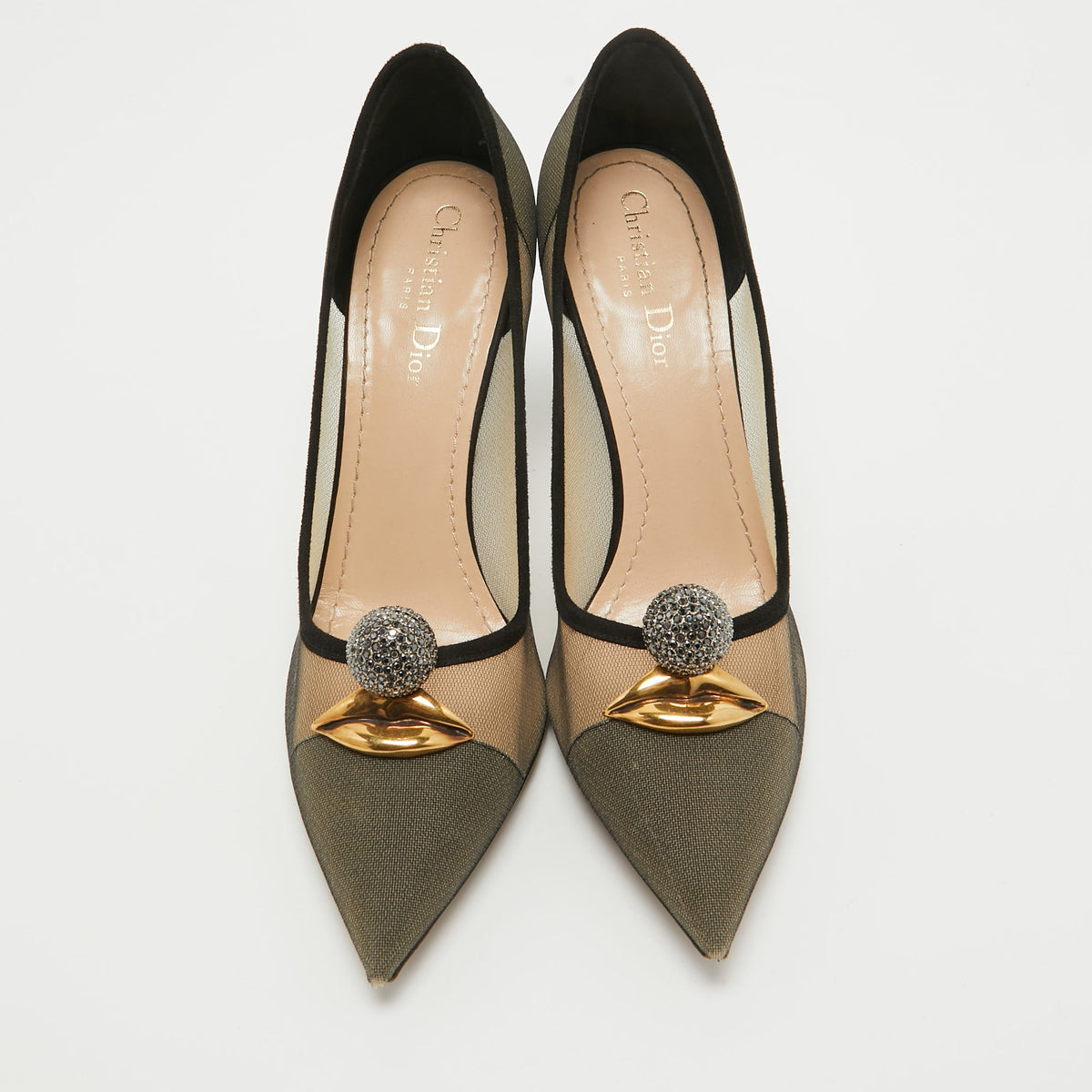 Dior Beige/Black Suede and Mesh Surreal Eye Pumps Size 40