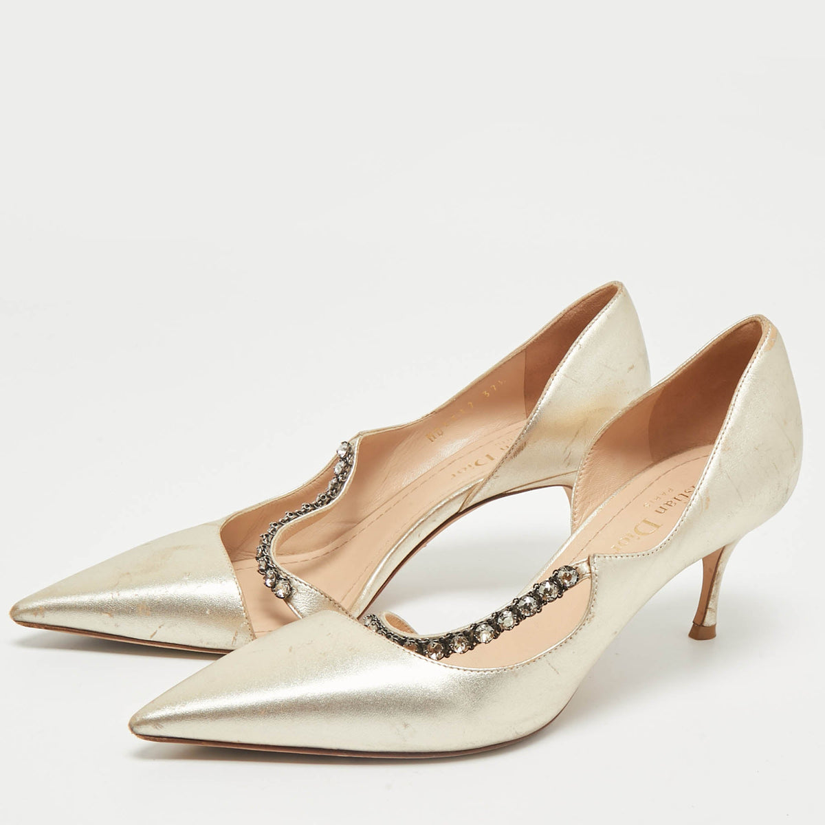 Dior Gold Leather D'orsay Pointed Toe Pumps Size 37.5