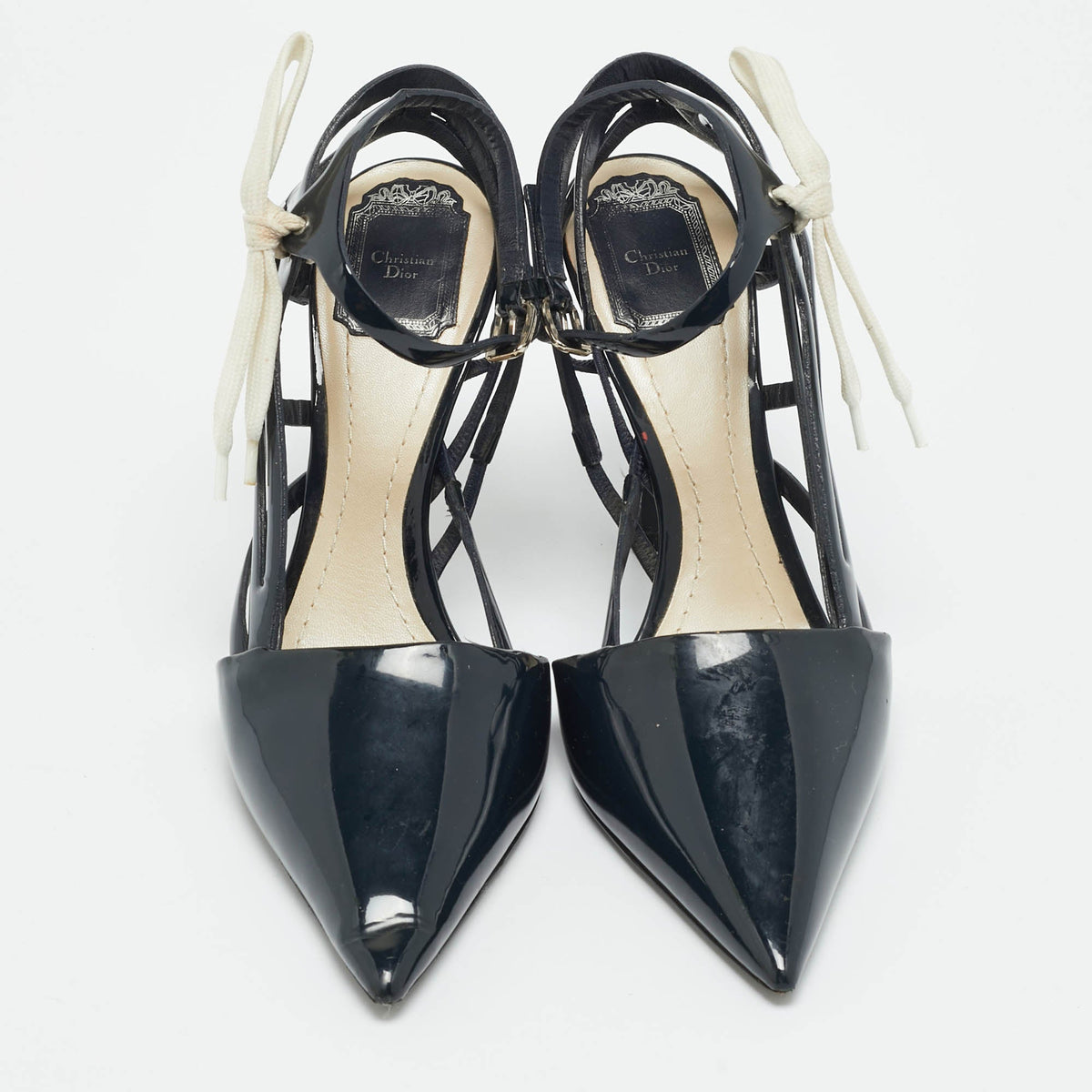 Dior Size 39.5 Midnight Blue Patent Leather Cut-Out Ankle-Strap Pumps