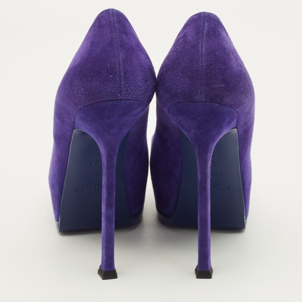 Saint Laurent Paris Tribtoo Size 37 Blue Suede Platform Pumps
