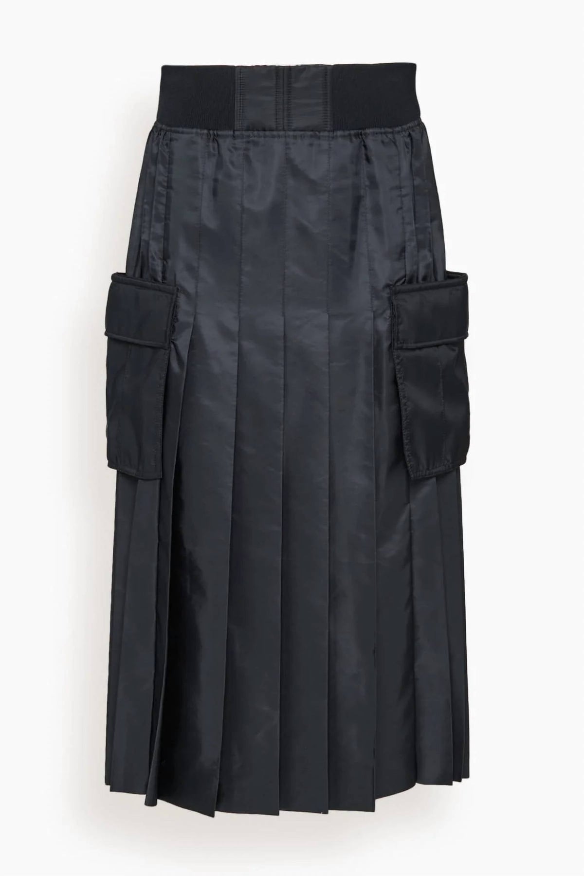 Nylon Twill Pleated Cargo Skirt In Black