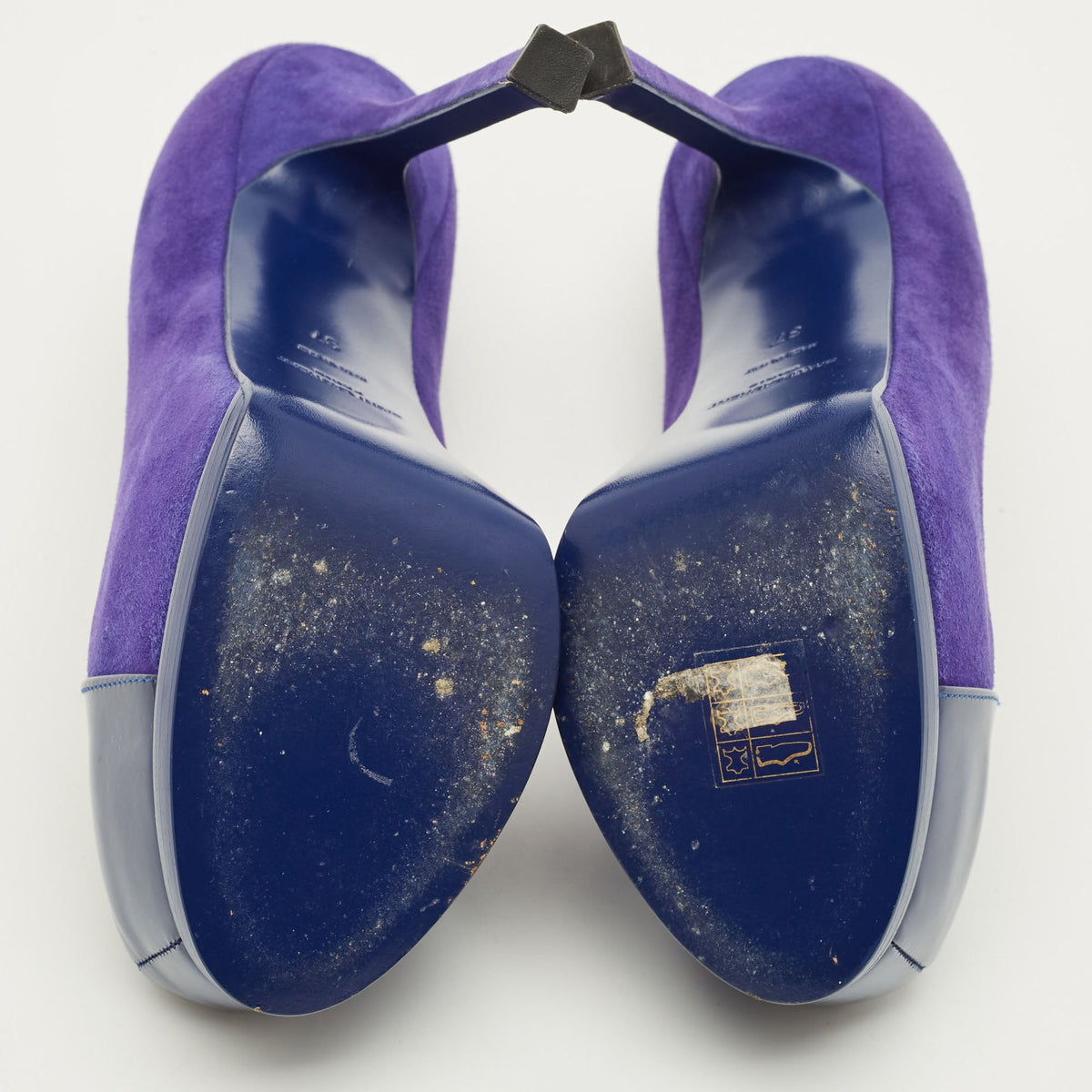 Saint Laurent Paris Tribtoo Size 37 Blue Suede Platform Pumps