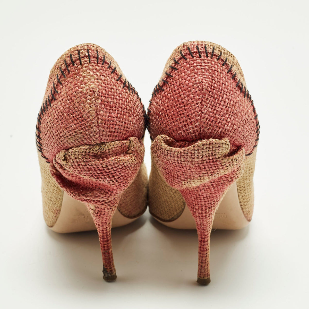 Miu Miu Size 37 Brown Raffia Pumps